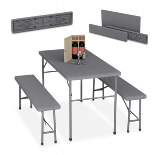 Zestaw mebli ogrodowych rattan Relaxdays szary 3 el. stół + 2 ławki