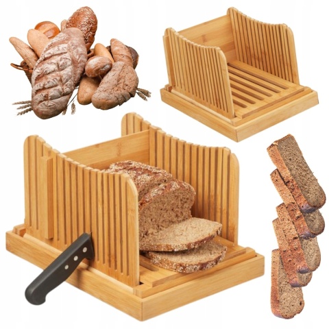 DESKA do krojenia KRAJALNICA do CHLEBA manualna bambusowy pomocnik z TACKĄ