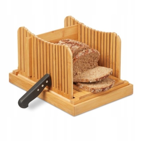 DESKA do krojenia KRAJALNICA do CHLEBA manualna bambusowy pomocnik z TACKĄ