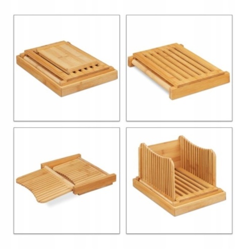 DESKA do krojenia KRAJALNICA do CHLEBA manualna bambusowy pomocnik z TACKĄ