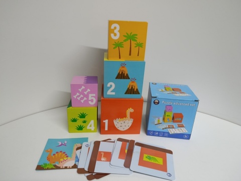 Drewniane klocki i puzzle Dinozaury, nauka liczenia