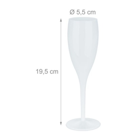 Kieliszki do szampana plastikowe 6 szt. wielokrotnego użytku, białe