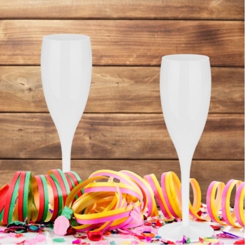 Kieliszki do szampana plastikowe 6 szt. wielokrotnego użytku, białe