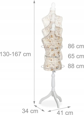 Manekin damski krawiecki Relaxdays beżowy regulowana wysokość