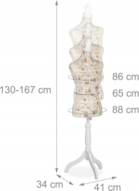 Manekin damski krawiecki Relaxdays beżowy regulowana wysokość