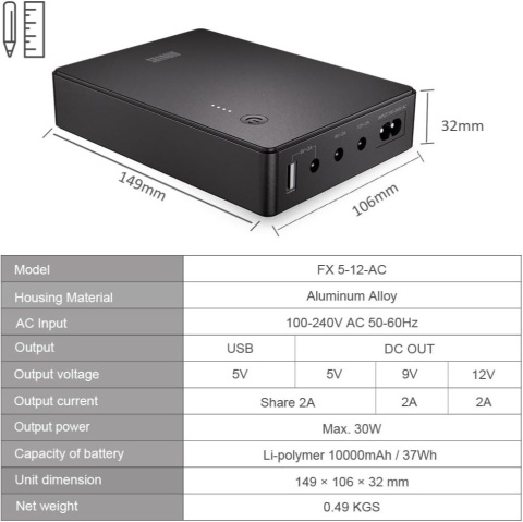 Mini UPS SHANQIU FX5-12-AC zasilacz do routera / powerbank