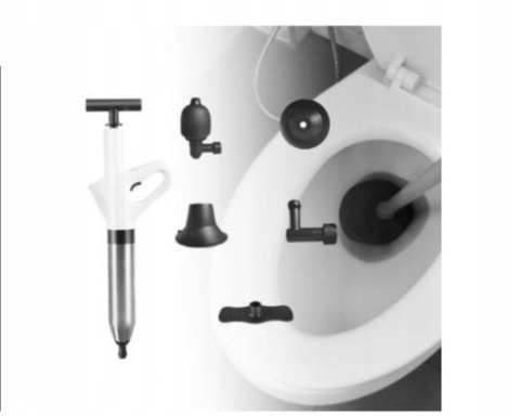 PISTOLET DO PRZEPYCHANIA ZLEWU TOALETY ODPŁYWU 5X UNIWERSALNYCH KOŃCÓWEK