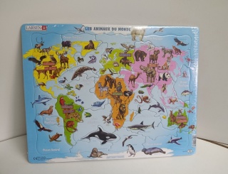 Puzzle ramkowe mapa świata, zwierzęta 28 elementów