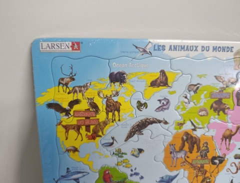 Puzzle ramkowe mapa świata, zwierzęta 28 elementów