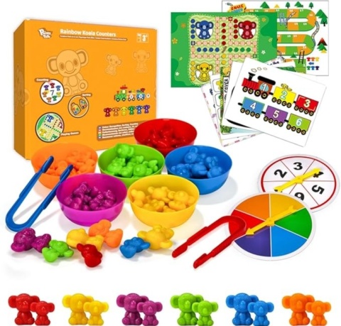Rainbow Koala Counters: Zestaw do Liczenia, Sortowania i Nauki Kolorów Montessori