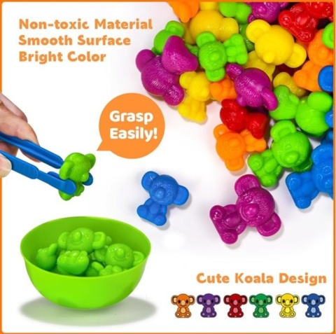 Rainbow Koala Counters: Zestaw do Liczenia, Sortowania i Nauki Kolorów Montessori