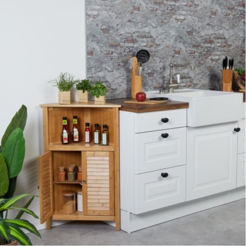 Relaxdays Szafka narożna, bambus, wys 90cm szer 52 cm