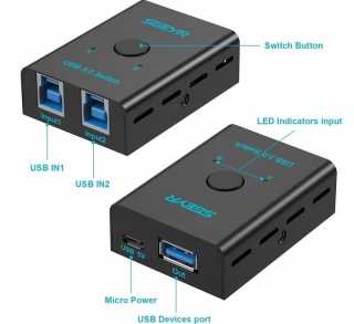 SGEYR USB 3.0 Switch Selector, USB Switch 2 in 1 Output PRZEŁĄCZNIK