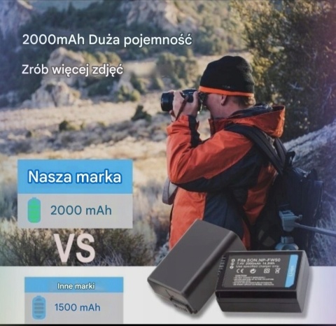 SLODA 2000 mAh Baterie litowo-jonowe NP-FW50 ładowarka kompatybilna z Sony, zamiennik