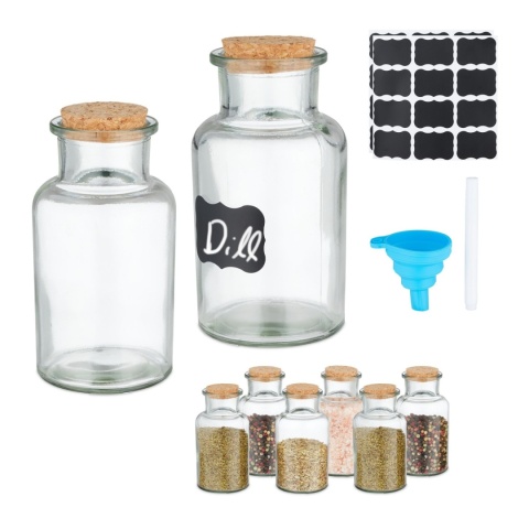 Słoiczki na przyprawy z korkiem 8 szt. + etykiety i pisak