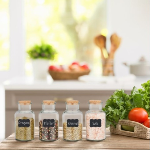 Słoiczki na przyprawy z korkiem 8 szt. + etykiety i pisak