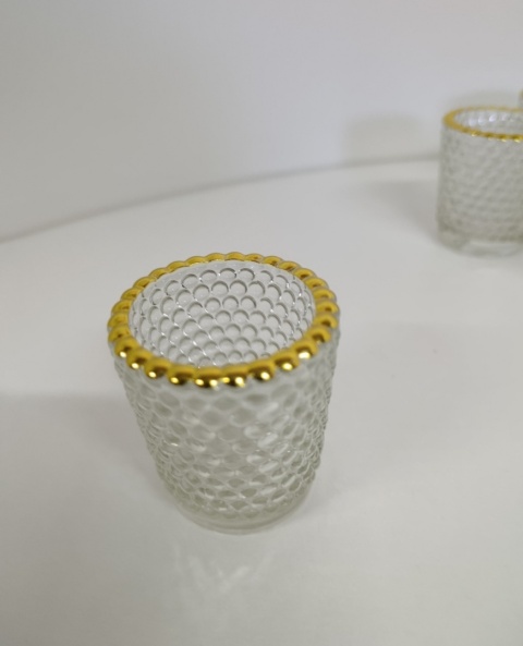 Świeczniki szklane , Zestaw 12 szklanych świeczników złota obwódka tealigh – ślub, wesele