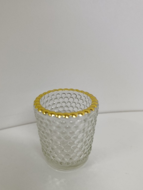 Świeczniki szklane , Zestaw 12 szklanych świeczników złota obwódka tealigh – ślub, wesele