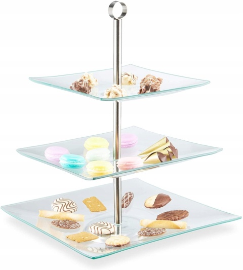 Szklana Patera 3-Poziomowa – Kwadratowa