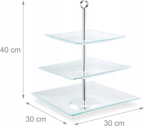 Szklana Patera 3-Poziomowa – Kwadratowa