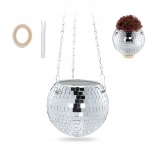 Wisząca Doniczka - KULA DISCO l OSŁONKA l 13 x 15 cm l szkło l SREBRNA
