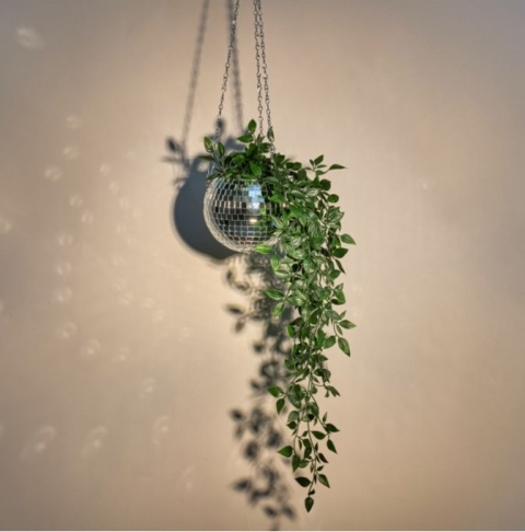 Wisząca Doniczka - KULA DISCO l OSŁONKA l 13 x 15 cm l szkło l SREBRNA