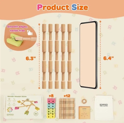 Wonder Wooden Sticks - Drewniany Zestaw Kreatywny i Balansujący. Montessori