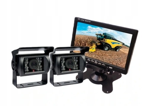 ZESTAW COFANIA MONITOR 7" Z PILOTEM + 2x KAMERA Z DIODAMI IR I REGULACJĄ 12/24V