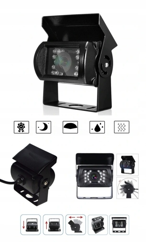 ZESTAW COFANIA MONITOR 7" Z PILOTEM + 2x KAMERA Z DIODAMI IR I REGULACJĄ 12/24V