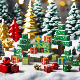 ZESTAW KLOCKI MAGNETYCZNE BLOKI 54 SZT, MONTESSORI, MOTYW ŚWIĄTECZNY