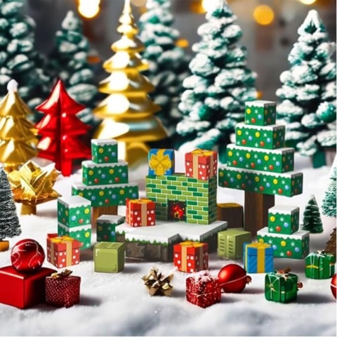 ZESTAW KLOCKI MAGNETYCZNE BLOKI 54 SZT, MONTESSORI, MOTYW ŚWIĄTECZNY