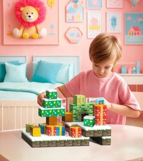 ZESTAW KLOCKI MAGNETYCZNE BLOKI 54 SZT, MONTESSORI, MOTYW ŚWIĄTECZNY