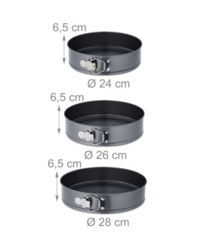 3-częściowy zestaw blach do pieczenia, zestaw tortownic średnica 24,26 i 28 mm Relaxdays