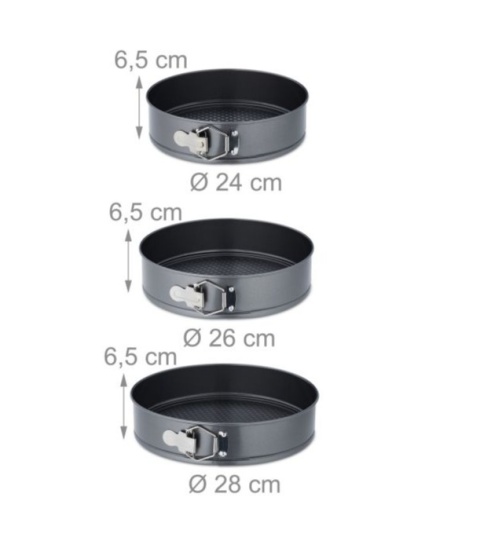 3-częściowy zestaw blach do pieczenia, zestaw tortownic średnica 24,26 i 28 mm Relaxdays