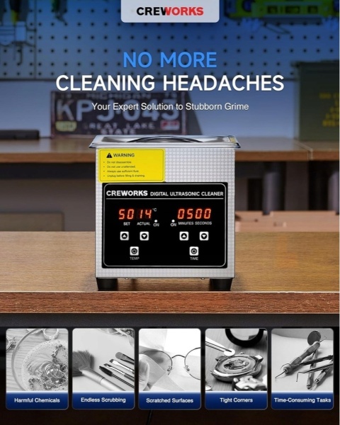 Cyfrowa Myjka Ultradźwiękowa z grzałką 1,2 L, cyfrowy timer, Creworks JX-009S