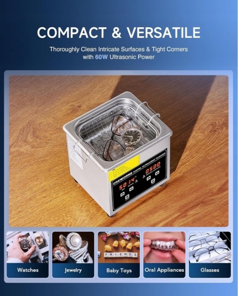 Cyfrowa Myjka Ultradźwiękowa z grzałką 1,2 L, cyfrowy timer, Creworks JX-009S