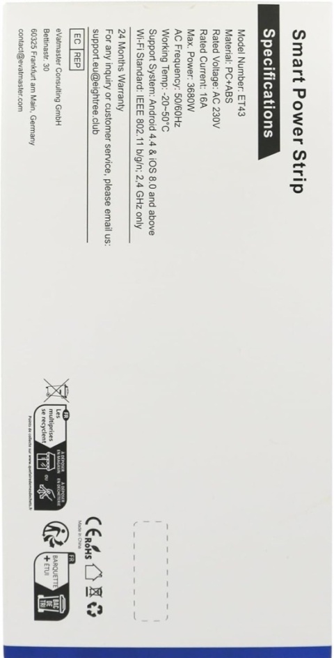 Eightree Listwa zasilająca Smart WLAN z 3 przyłączami AC, inteligentne gniazdo Eightree Listwa zasilająca Smart WLAN z 3 przyłączami AC, inteligentne gniazdo