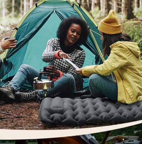 Jednoosobowy materac turystyczny szary składany dmuchany łóżko turystyczne, samopompujący