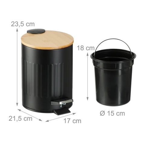 Kosz łazienkowy 3 l z bambusową pokrywą Relaxdays