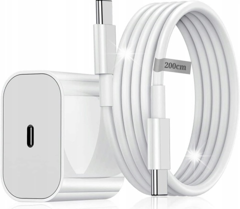 ŁADOWARKA SIECIOWA 20 W USB TYP-C + KABEL TYP C 200 cm
