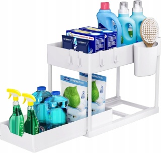 Organizer pod zlewozmywak z wysuwaną półką, 2 poziomy - BIAŁY