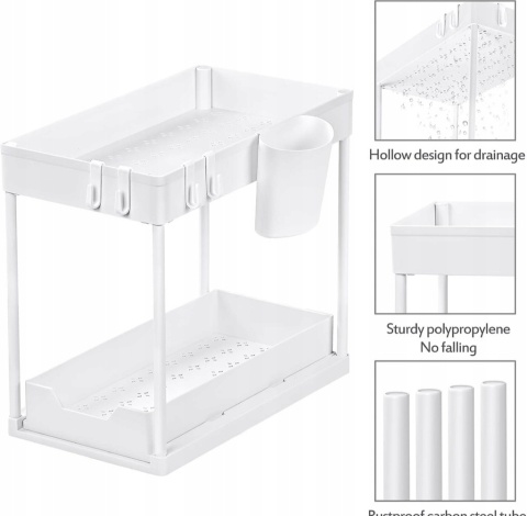 Organizer pod zlewozmywak z wysuwaną półką, 2 poziomy - BIAŁY