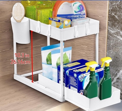 Organizer pod zlewozmywak z wysuwaną półką, 2 poziomy - BIAŁY