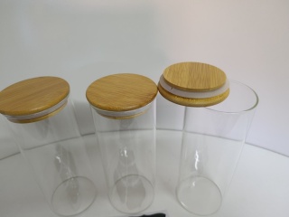 Pojemniki szklane do przechowywania, Zestaw 3 Pojemników z Pokrywką Bambusową + Etykiety