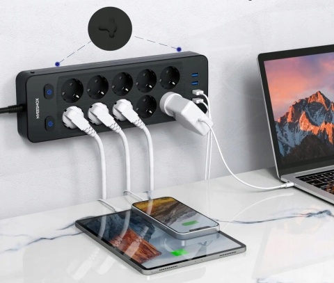 Przedłużacz listwa zasilająca10gniazd + 4 porty USB 2 m