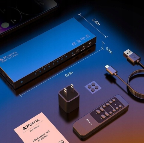 Przełącznik matrycowy Portta 4K 60Hz HDMI Matrix 4x2