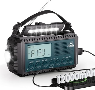 Radio korbowe solarne z akumulatorem, alarm SOS, latarka, światło, biwak