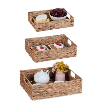 Relaxdays Taca zestaw 3 szt, naturalna, włókno roślinne - hiacynt wodny