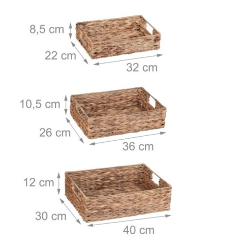 Relaxdays Taca zestaw 3 szt, naturalna, włókno roślinne - hiacynt wodny