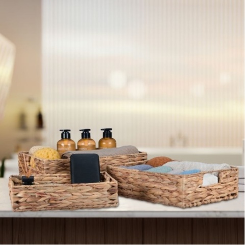 Relaxdays Taca zestaw 3 szt, naturalna, włókno roślinne - hiacynt wodny